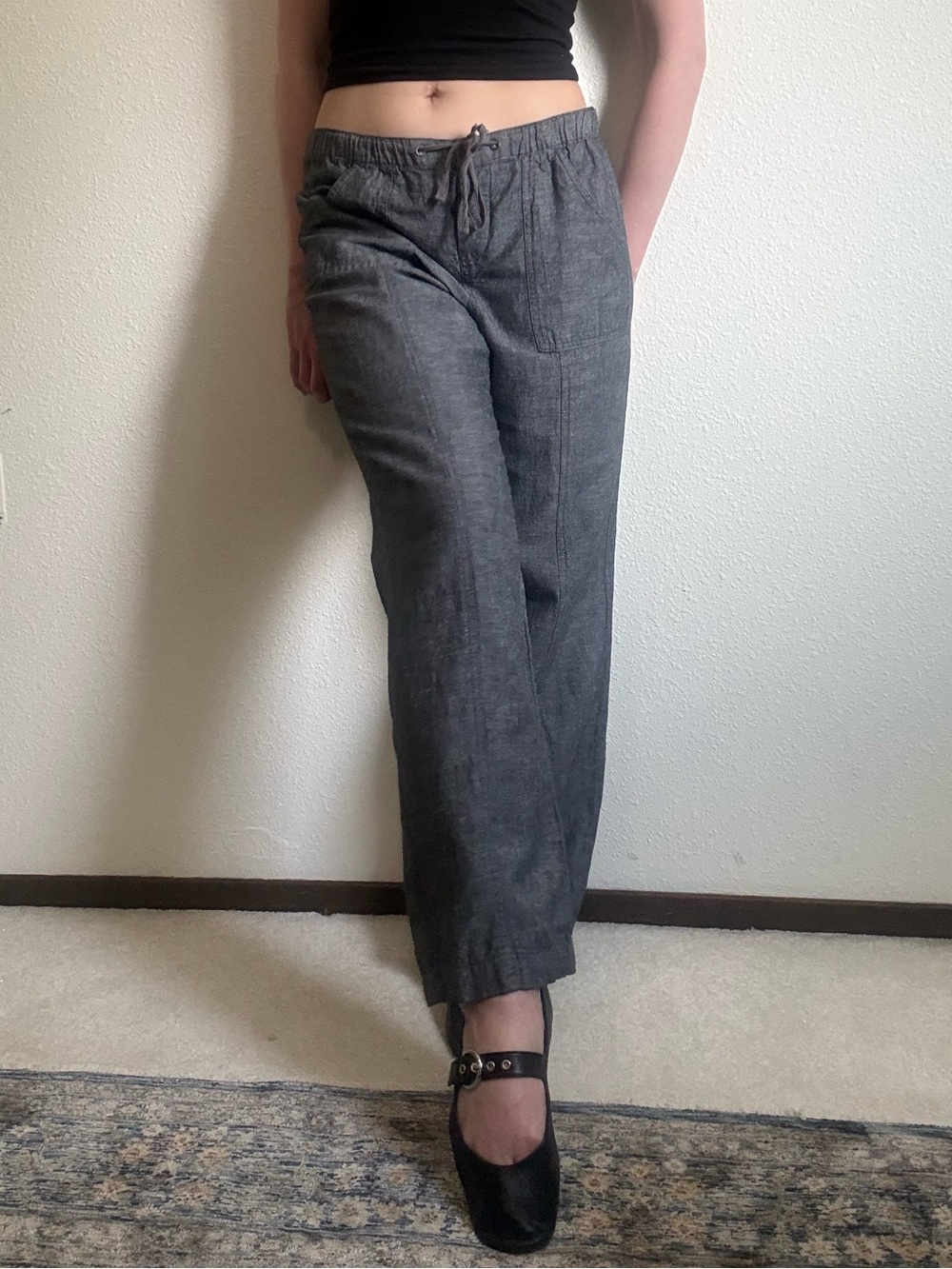 Y2K New York & Co Low Rise Relaxed Fit Linen Pants Minimalist Utility Casual
